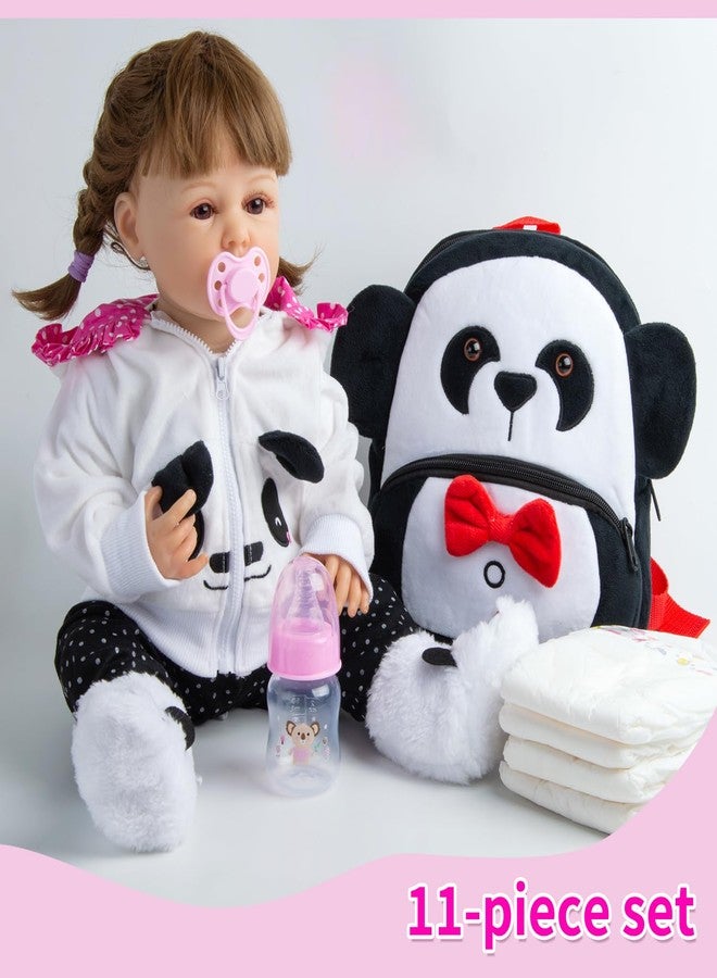 Pedolltree 11 Pcs Set Reborn Baby Dolls Clothes Girl Panda Outfit Accessories for 17-19 Inch Reborn Doll Newborn Girl with Panda Backpack&Diaper - Image 3
